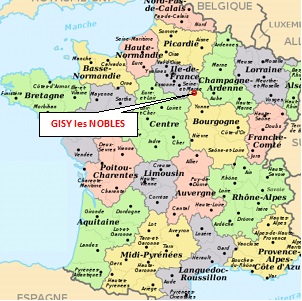 Carte de France, situation de Gisy les Nobles